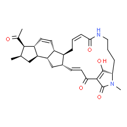 ChemSpider 2D Image | (3E,5S,7R,8R,10R,11R,12R,15R,16S,18Z,25S)-11-Acetyl-28-hydroxy-10,26-dimethyl-21,26-diazapentacyclo[23.2.1.0~5,16~.0~7,15~.0~8,12~]octacosa-1(28),3,13,18-tetraene-2,20,27-trione | C30H38N2O5
