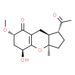ChemSpider 2D Image | (1R,3aR,5S,7S,9aS)-1-Acetyl-5-hydroxy-7-methoxy-3a-methyl-2,3,3a,5,6,7,9,9a-octahydrocyclopenta[b]chromen-8(1H)-one | C16H22O5