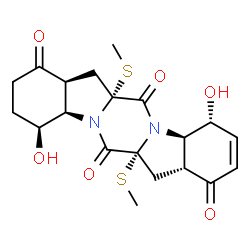 ChemSpider 2D Image | (4S,4aR,6aR,7aR,11R,11aR,13aR,14aS)-4,11-Dihydroxy-6a,13a-bis(methylsulfanyl)-3,4,4a,7,7a,11,11a,13a,14,14a-decahydro-1H,6H-indolo[1',2':4,5]pyrazino[1,2-a]indole-1,6,8,13(2H,6aH)-tetrone | C20H24N2O6S2