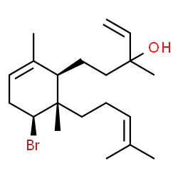 ChemSpider 2D Image | 5-[(1R,5S,6S)-5-Bromo-2,6-dimethyl-6-(4-methyl-3-penten-1-yl)-2-cyclohexen-1-yl]-3-methyl-1-penten-3-ol | C20H33BrO