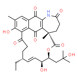 ChemSpider 2D Image | (9R,10E,12S,13S,16S)-9-Ethyl-4,12-dihydroxy-13-(2-hydroxy-2-methylpropyl)-3,16-dimethyl-14-oxa-20-azatetracyclo[19.3.1.0~5,24~.0~16,22~]pentacosa-1(24),2,4,10,21-pentaene-6,15,19,23,25-pentone | C31H37NO9