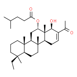 ChemSpider 2D Image | (1S,4aS,4bR,6S,6aS,7R,10aS,10bR,12aS)-8-Acetyl-1-ethyl-7-hydroxy-1,4a,6a,10b-tetramethyl-1,2,3,4,4a,4b,5,6,6a,7,10,10a,10b,11,12,12a-hexadecahydro-6-chrysenyl 4-methylpentanoate | C32H52O4