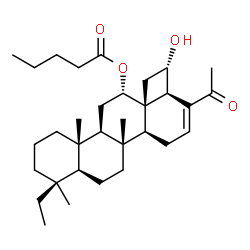 ChemSpider 2D Image | (2S,2aR,5aS,5bR,7aS,8S,11aS,11bR,13S,13aS)-3-Acetyl-8-ethyl-2-hydroxy-5b,8,11a-trimethyl-2,2a,5,5a,5b,6,7,7a,8,9,10,11,11a,11b,12,13-hexadecahydro-1H-cyclobuta[i]chrysen-13-yl valerate | C32H50O4