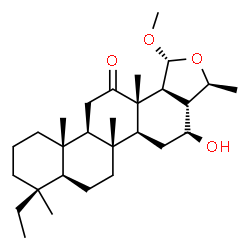 ChemSpider 2D Image | (1R,3S,3aS,4S,5aS,5bR,7aS,8S,11aS,11bR,13aS,13bS)-8-Ethyl-4-hydroxy-1-methoxy-3,5b,8,11a,13a-pentamethyloctadecahydrochryseno[1,2-c]furan-13(1H)-one | C28H46O4