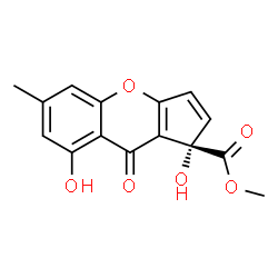 ChemSpider 2D Image | Methyl (1S)-1,8-dihydroxy-6-methyl-9-oxo-1,9-dihydrocyclopenta[b]chromene-1-carboxylate | C15H12O6