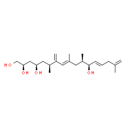 ChemSpider 2D Image | (2R,4R,6S,8E,11R,12S,13E)-6,9,11,16-Tetramethyl-7-methylene-8,13,16-heptadecatriene-1,2,4,12-tetrol | C22H38O4