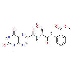 ChemSpider 2D Image | Methyl 2-({N-[(1-methyl-2,4-dioxo-1,2,3,4-tetrahydro-6-pteridinyl)carbonyl]-L-seryl}amino)benzoate | C19H18N6O7
