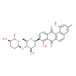 ChemSpider 2D Image | (1R)-1,5-Anhydro-2,6-dideoxy-1-(1,8-dihydroxy-3-methyl-7,12-dioxo-7,12-dihydro-9-tetraphenyl)-4-O-[(2S,5R,6S)-5-hydroxy-6-methyltetrahydro-2H-pyran-2-yl]-D-arabino-hexitol | C31H32O9