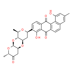 ChemSpider 2D Image | 9-[(2S,4aS,5aR,7R,9R,9aR,10aR)-2,9-Dimethyl-3-oxooctahydro-2H,5aH-dipyrano[2,3-b:4',3'-e][1,4]dioxin-7-yl]-1,8-dihydroxy-3-methyl-7,12-tetraphenedione (non-preferred name) | C31H28O9