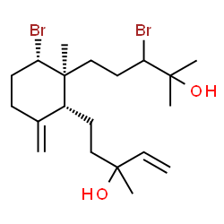 ChemSpider 2D Image | 5-[(1R,2S,3S)-3-Bromo-2-(3-bromo-4-hydroxy-4-methylpentyl)-2-methyl-6-methylenecyclohexyl]-3-methyl-1-penten-3-ol | C20H34Br2O2