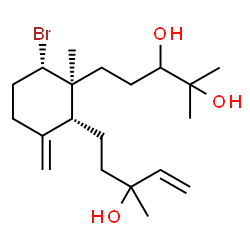 ChemSpider 2D Image | 5-[(1S,2R,6S)-6-Bromo-2-(3-hydroxy-3-methyl-4-penten-1-yl)-1-methyl-3-methylenecyclohexyl]-2-methyl-2,3-pentanediol | C20H35BrO3