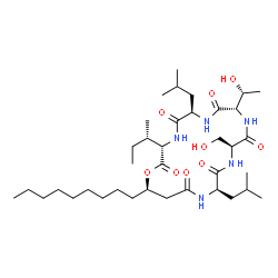 ChemSpider 2D Image | (3S,6R,9S,12S,15R,19R)-3-[(2S)-2-Butanyl]-9-[(1R)-1-hydroxyethyl]-12-(hydroxymethyl)-6,15-diisobutyl-19-nonyl-1-oxa-4,7,10,13,16-pentaazacyclononadecane-2,5,8,11,14,17-hexone | C37H67N5O9