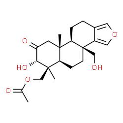 ChemSpider 2D Image | [(3bS,5aR,6S,7S,9aR,9bR)-7-Hydroxy-3b-(hydroxymethyl)-6,9a-dimethyl-8-oxo-3b,4,5,5a,6,7,8,9,9a,9b,10,11-dodecahydrophenanthro[1,2-c]furan-6-yl]methyl acetate | C22H30O6