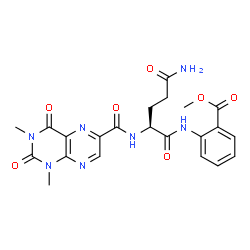 ChemSpider 2D Image | Methyl 2-({N~2~-[(1,3-dimethyl-2,4-dioxo-1,2,3,4-tetrahydro-6-pteridinyl)carbonyl]-L-glutaminyl}amino)benzoate | C22H23N7O7