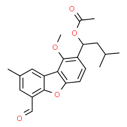 ChemSpider 2D Image | 1-(6-Formyl-1-methoxy-8-methyldibenzo[b,d]furan-2-yl)-3-methylbutyl acetate | C22H24O5