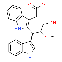 ChemSpider 2D Image | {2-[(1R)-3-Hydroxy-1-(1H-indol-3-yl)-2-methoxypropyl]-1H-indol-3-yl}acetic acid | C22H22N2O4