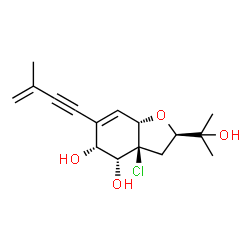 ChemSpider 2D Image | (2R,3aS,4R,5R,7aS)-3a-Chloro-2-(2-hydroxy-2-propanyl)-6-(3-methyl-3-buten-1-yn-1-yl)-2,3,3a,4,5,7a-hexahydro-1-benzofuran-4,5-diol | C16H21ClO4