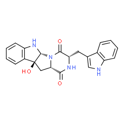ChemSpider 2D Image | (3S,5aR,10bS,11aS)-10b-Hydroxy-3-(1H-indol-3-ylmethyl)-6,10b,11,11a-tetrahydro-2H-pyrazino[1',2':1,5]pyrrolo[2,3-b]indole-1,4(3H,5aH)-dione | C22H20N4O3