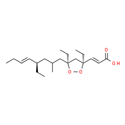 ChemSpider 2D Image | (2E)-3-{(3S,5S)-3,5-Diethyl-5-[(4R,5E)-4-ethyl-2-methyl-5-octen-1-yl]-1,2-dioxolan-3-yl}acrylic acid | C21H36O4