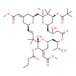 ChemSpider 2D Image | (1S,3S,5Z,7R,8E,11S,12S,13E,15S,17R,21R,23R,25S)-25-[(2,2-Dimethylpropanoyl)oxy]-11,21-dihydroxy-17-[(1R)-1-hydroxyethyl]-1-methoxy-5,13-bis(2-methoxy-2-oxoethylidene)-10,10,26,26-tetramethyl-19-oxo-1
8,27,28,29-tetraoxatetracyclo[21.3.1.1~3,7~.1~11,15~]nonacos-8-en-12-yl butanoate | C47H72O17