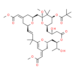 ChemSpider 2D Image | (1S,3S,5Z,7R,8E,13Z,15S,17R,21R,23R,25S)-21-Hydroxy-17-[(1R)-1-hydroxyethyl]-1-methoxy-5,13-bis(2-methoxy-2-oxoethylidene)-10,10,26,26-tetramethyl-19-oxo-18,27,28,29-tetraoxatetracyclo[21.3.1.1~3,7~.1
~11,15~]nonacosa-8,11-dien-25-yl 2,2-dimethylpropanoate | C43H64O14