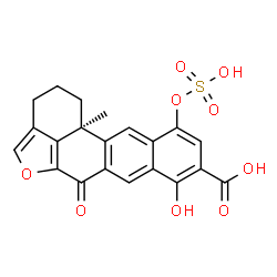 ChemSpider 2D Image | (12bS)-8-Hydroxy-12b-methyl-6-oxo-11-(sulfooxy)-2,3,6,12b-tetrahydro-1H-tetrapheno[5,4-bc]furan-9-carboxylic acid | C21H16O9S