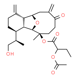 ChemSpider 2D Image | (1R,2R,6R,7R,8R,9R)-6-[(2R)-1-Hydroxy-2-propanyl]-9-methyl-3,13-bis(methylene)-12-oxo-15-oxatricyclo[6.6.1.0~2,7~]pentadec-9-yl 2-acetoxybutanoate | C26H38O7