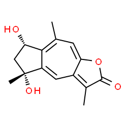 ChemSpider 2D Image | (5R,7S)-5,7-Dihydroxy-3,5,8-trimethyl-6,7-dihydroazuleno[6,5-b]furan-2(5H)-one | C15H16O4