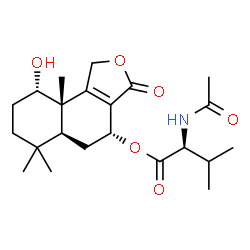 ChemSpider 2D Image | (4R,5aS,9S,9aS)-9-Hydroxy-6,6,9a-trimethyl-3-oxo-1,3,4,5,5a,6,7,8,9,9a-decahydronaphtho[1,2-c]furan-4-yl N-acetyl-L-valinate | C22H33NO6