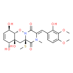 ChemSpider 2D Image | (3Z,6aS,7R,10R,10aS,11aR)-7,10,10a-Trihydroxy-3-(2-hydroxy-3,4-dimethoxybenzylidene)-2-methyl-11a-(methylsulfanyl)-2,3,6a,7,10,10a,11,11a-octahydropyrazino[1,2-b][1,2]benzoxazine-1,4-dione | C22H26N2O9S