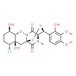 ChemSpider 2D Image | (1R,3R,4R,7R,8S,12S,13S)-4-Chloro-3,7-dihydroxy-13-(2-hydroxy-3,4-dimethoxyphenyl)-17-methyl-9-oxa-14,15-dithia-10,17-diazatetracyclo[10.3.2.0~1,10~.0~3,8~]heptadecane-11,16-dione | C21H25ClN2O8S2