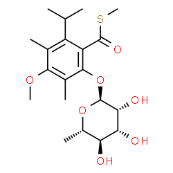 ChemSpider 2D Image | S-Methyl 2-[(6-deoxy-alpha-L-mannopyranosyl)oxy]-6-isopropyl-4-methoxy-3,5-dimethylbenzenecarbothioate | C20H30O7S