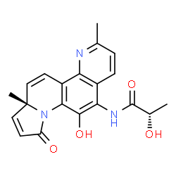 ChemSpider 2D Image | (2S)-2-Hydroxy-N-[(6aS)-11-hydroxy-3,6a-dimethyl-9-oxo-6a,9-dihydropyrrolo[1,2-i][1,7]phenanthrolin-12-yl]propanamide | C20H19N3O4