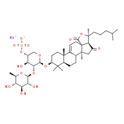 ChemSpider 2D Image | Sodium (3beta,13alpha)-16,18-dioxo-18,20-epoxylanost-9(11)-en-3-yl 2-O-(6-deoxy-beta-D-glucopyranosyl)-4-O-sulfonato-beta-D-xylopyranoside | C41H63NaO15S