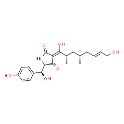 ChemSpider 2D Image | (3Z,5S)-3-[(2S,4S,6E)-1,8-Dihydroxy-2,4-dimethyl-6-octen-1-ylidene]-5-[(S)-hydroxy(4-hydroxyphenyl)methyl]-2,4-pyrrolidinedione | C21H27NO6
