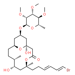 ChemSpider 2D Image | (1S,5S,7S,8S,11S,13R)-5-[(3E,5E)-6-Bromo-3,5-hexadien-1-yl]-1,7-dihydroxy-5,8-dimethyl-3-oxo-4,15-dioxabicyclo[9.3.1]pentadec-13-yl 6-deoxy-2,3,4-tri-O-methyl-alpha-L-mannopyranoside | C30H49BrO10