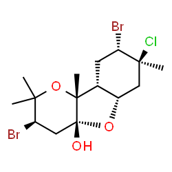 ChemSpider 2D Image | (3R,4aR,5aS,7S,8S,9aR,9bR)-3,8-Dibromo-7-chloro-2,2,7,9b-tetramethyloctahydro-2H-pyrano[3,2-b][1]benzofuran-4a(5aH)-ol | C15H23Br2ClO3
