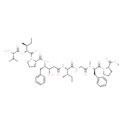 ChemSpider 2D Image | Methyl (2S)-1-[(2R,8S,12S,13S)-2,13-dibenzyl-8-[(2S)-2-butanyl]-12-hydroxy-15-{(2S)-1-[(2R,3S)-2-{[(2S)-2-hydroxy-3-methylbutanoyl]oxy}-3-methylpentanoyl]-2-pyrrolidinyl}-3-methyl-4,7,10,15-tetraoxo-3
,6,9,14-tetraazapentadecan-1-oyl]-2-pyrrolidinecarboxylate (non-preferred name) | C51H74N6O12