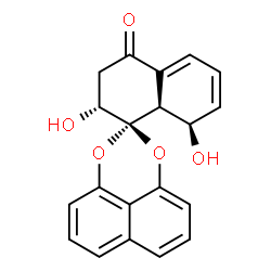 ChemSpider 2D Image | (2R,8R,8aS)-2,8-Dihydroxy-2,3,8,8a-tetrahydro-4H-spiro[naphthalene-1,2'-naphtho[1,8-de][1,3]dioxin]-4-one | C20H16O5