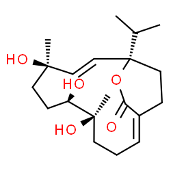 ChemSpider 2D Image | (1Z,6R,9R,10E,12S)-5,6,9-Trihydroxy-12-isopropyl-5,9-dimethyl-13-oxabicyclo[10.2.2]hexadeca-1,10-dien-14-one | C20H32O5