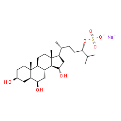 ChemSpider 2D Image | Sodium (3beta,5alpha,6beta,15alpha,24S)-3,6,15-trihydroxycholestan-24-yl sulfate | C27H47NaO7S