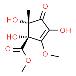 ChemSpider 2D Image | Methyl (1R,5S)-1,3,5-trihydroxy-2-methoxy-5-methyl-4-oxo-2-cyclopentene-1-carboxylate | C9H12O7