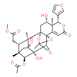 ChemSpider 2D Image | Methyl [(1S,3S,4S,5S,10R,14R,15S,16R,18S,19S,20R,22S)-22-acetoxy-5-(3-furyl)-3,15,16-trihydroxy-4,12,18,20-tetramethyl-7-oxo-6,11,13,21-tetraoxaheptacyclo[10.8.1.1~15,18~.0~1,10~.0~4,9~.0~10,14~.0~16,
20~]docos-8-en-19-yl]acetate | C31H36O13