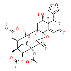 ChemSpider 2D Image | Methyl [(1S,3S,4S,5S,10R,14S,15S,16R,18S,19S,20R,22S)-15,22-diacetoxy-5-(3-furyl)-3,16-dihydroxy-4,12,18,20-tetramethyl-7-oxo-6,11,13,21-tetraoxaheptacyclo[10.8.1.1~15,18~.0~1,10~.0~4,9~.0~10,14~.0~16
,20~]docos-8-en-19-yl]acetate | C33H38O14