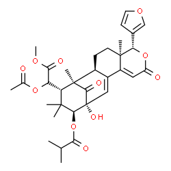 ChemSpider 2D Image | (1R,2S,5R,6R,13R,14S,16S)-16-[(1R)-1-Acetoxy-2-methoxy-2-oxoethyl]-6-(3-furyl)-13-hydroxy-1,5,15,15-tetramethyl-8,17-dioxo-7-oxatetracyclo[11.3.1.0~2,11~.0~5,10~]heptadeca-9,11-dien-14-yl 2-methylprop
anoate | C33H40O11