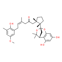 ChemSpider 2D Image | (4Z)-1-{(1S,2S)-2-[(1R,9S)-3,5-Dihydroxy-11,11-dimethyl-8,10-dioxatricyclo[7.2.1.0~2,7~]dodeca-2,4,6-trien-9-yl]-1,2-dimethylcyclopentyl}-6-(2-hydroxy-5-methoxy-3-methylphenyl)-4-methyl-4-hexen-2-one | C34H44O7