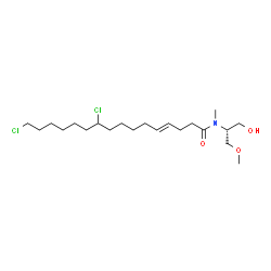 ChemSpider 2D Image | (4E)-10,16-Dichloro-N-[(2R)-1-hydroxy-3-methoxy-2-propanyl]-N-methyl-4-hexadecenamide | C21H39Cl2NO3