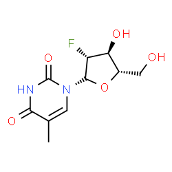 ChemSpider 2D Image | 1-(2-Deoxy-2-fluoro-alpha-L-arabinofuranosyl)-5-methyl-2,4(1H,3H)-pyrimidinedione | C10H13FN2O5
