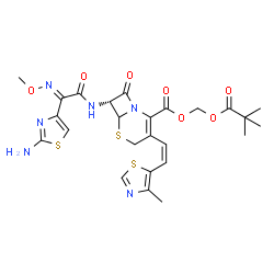 ChemSpider 2D Image | [(2,2-Dimethylpropanoyl)oxy]methyl (7R)-7-{[(2E)-2-(2-amino-1,3-thiazol-4-yl)-2-(methoxyimino)acetyl]amino}-3-[(Z)-2-(4-methyl-1,3-thiazol-5-yl)vinyl]-8-oxo-5-thia-1-azabicyclo[4.2.0]oct-2-ene-2-carbo
xylate | C25H28N6O7S3