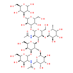 ChemSpider 2D Image | 2-Acetamido-2-deoxy-alpha-D-galactopyranosyl-(1->3)-[6-deoxy-alpha-L-galactopyranosyl-(1->2)]-beta-D-galactopyranosyl-(1->3)-[6-deoxy-alpha-D-galactopyranosyl-(1->4)]-2-acetamido-2-deoxy-beta-D-glucop
yranosyl-(1->3)-beta-D-galactopyranosyl-(1->3)-D-glucopyranose | C46H78N2O34